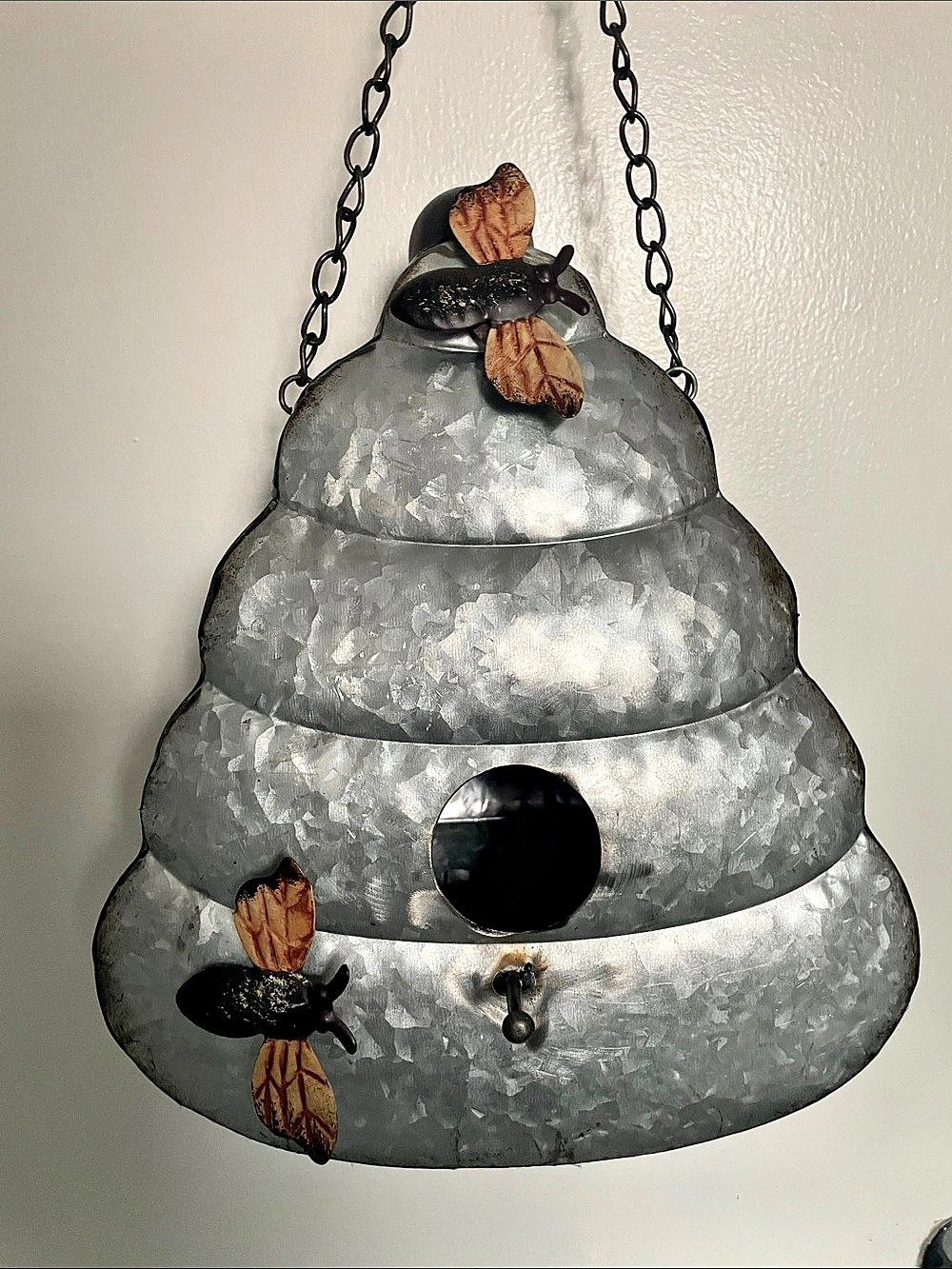 Metal Hanging Bee Decor Bird House - Gray & Black